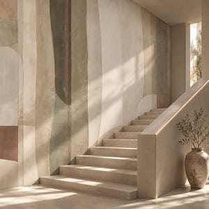 Modern abstrakt väggmålning, neutral organisk tapet, texturerad arkitektonisk väggmålning, självhäftande eller texturerad vinyl