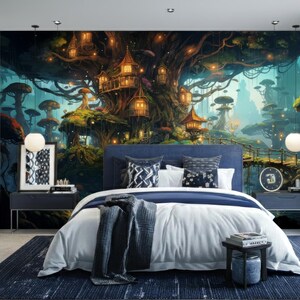 Magic Forest Wallpaper Mural – Storybook Treehouse, Kids Room (Peel & Stick) image 8