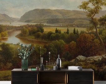 Vintage Valley Landscape Wallpaper Mural: Removable Wall Art