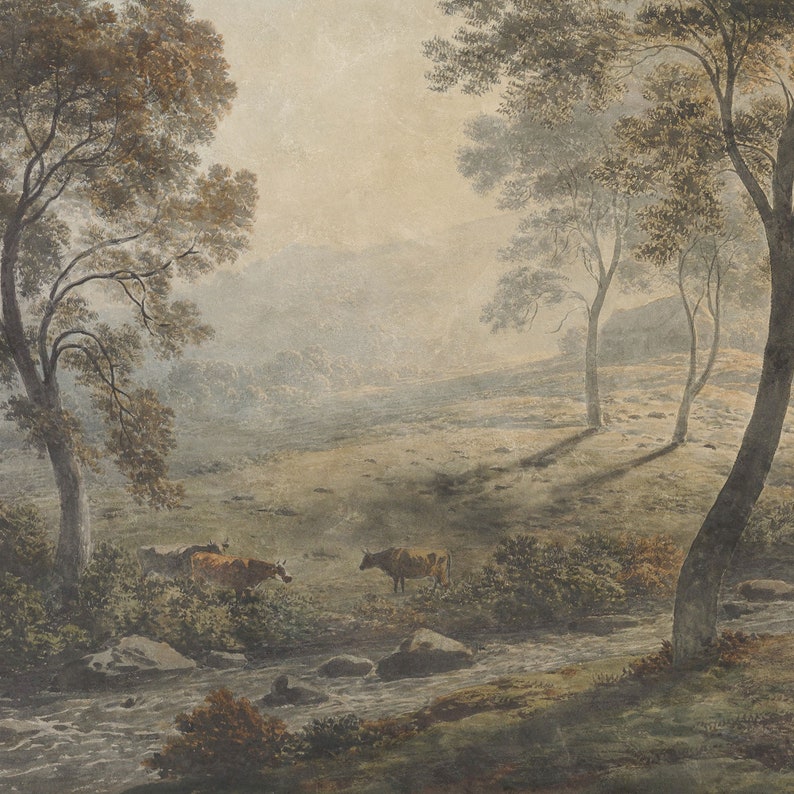 Vintage Landscape WALLPAPER Scenic MURAL. Forest Panoramic Etsy