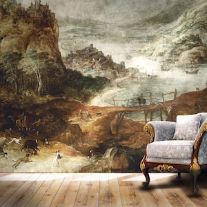 Pintura renacentista, mural escénico. Papel pintado de vinilo grande, clásico o autoadhesivo. Decoración de pared elegante y original. Decoración de lujo para el hogar.