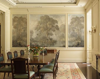 Vintage Woodland Forest Wallpaper Mural – Neutral Tones, Peel and Stick