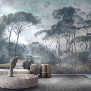Vintage Italian Landscape Wallpaper Mural - Textured Vinyl Forest Wall Decor