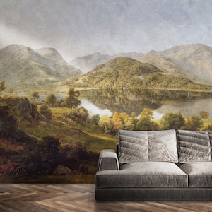 Vintage Mountain Valley Mural - Scenic Landscape Wallpaper