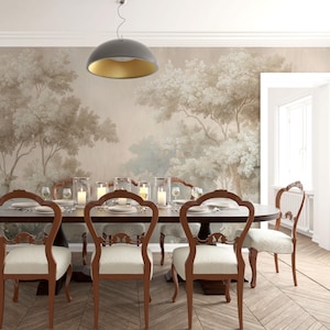 Neutral Woodland Wallpaper Mural: Soft Cream, Green, Beige - Removable or Textured