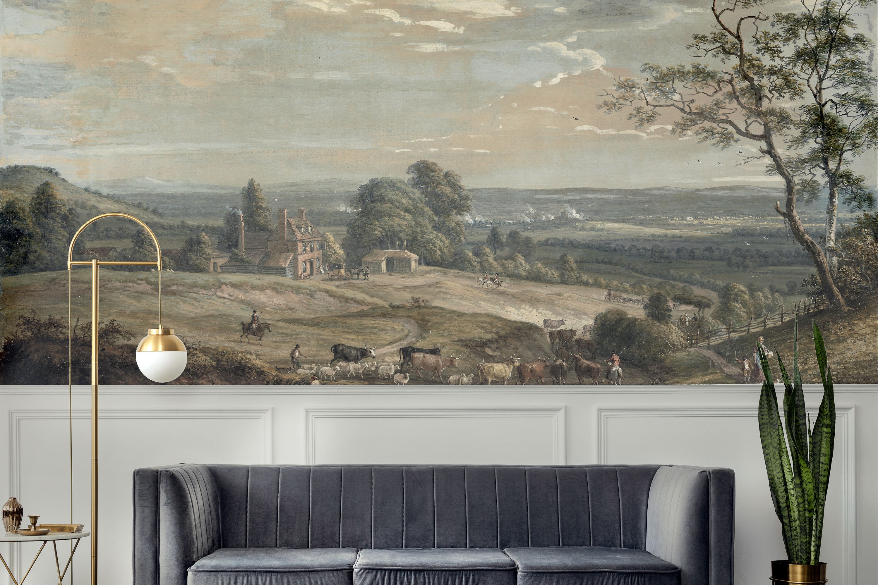 Vintage Countryside Wallpaper Mural, Pastoral Landscape, Peel & Stick ...