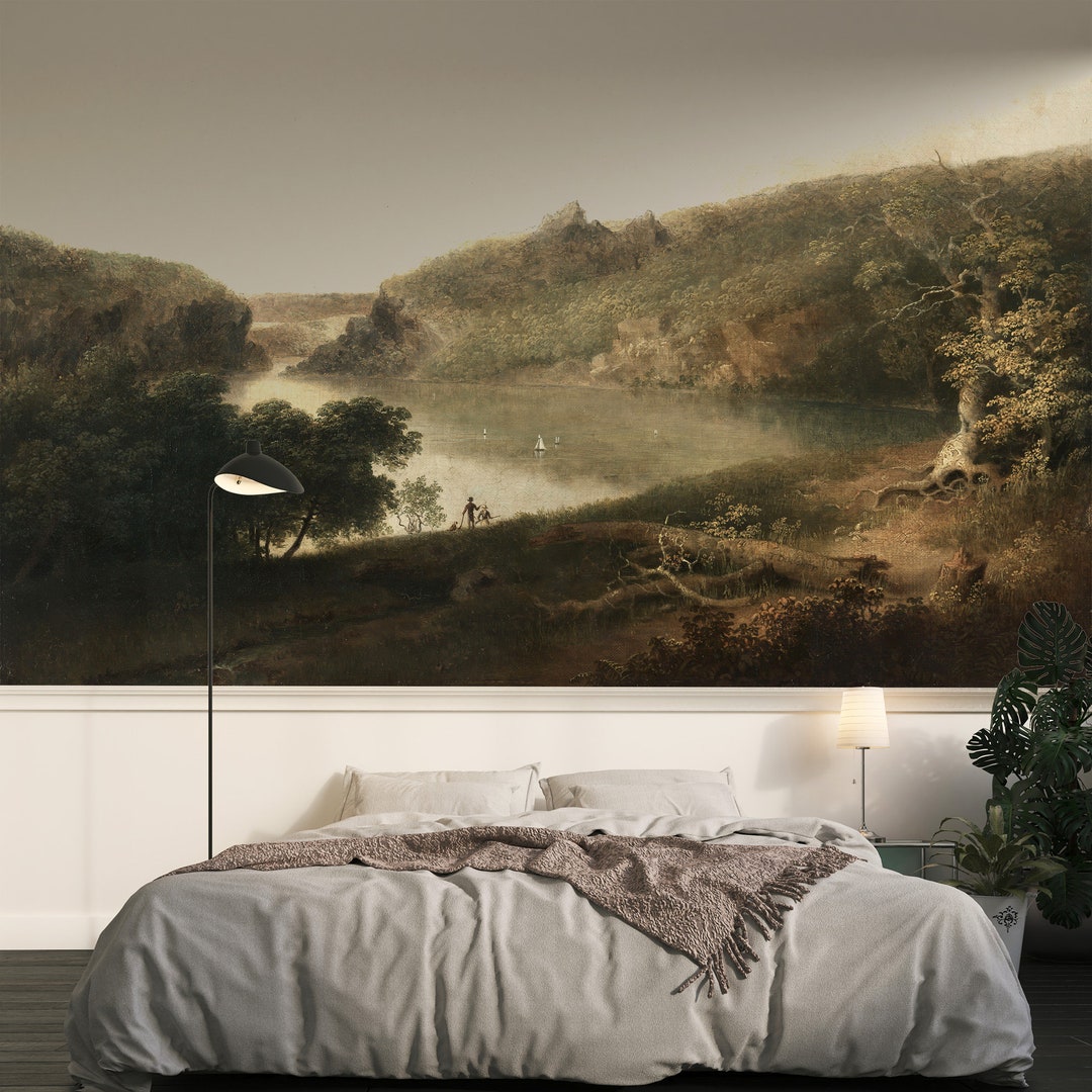 Vintage Landscape Mural Wallpaper: Oil Painting Style, Peel & Stick ...