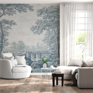 Vintage Blue Forest Wallpaper Mural: Peel and Stick Wall Decor