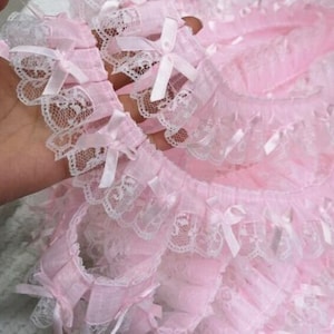 2 inch wide white ruffled lace pink /white color selling by the yard