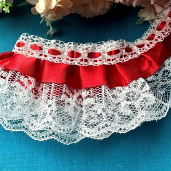 1 1/2"inch wide red/white ruffled lace price per yard