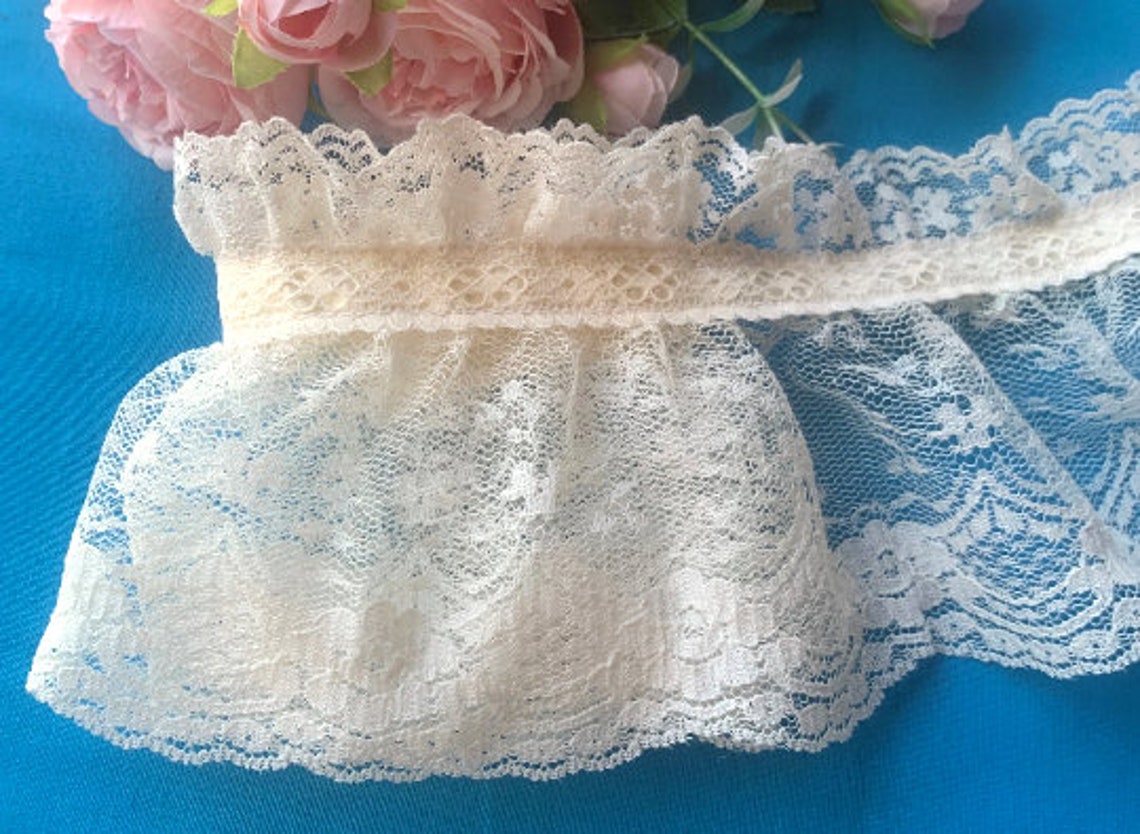 5 Inch Wide Ruffled Lace Trim Ribbon Price per Yard Ivory Color - Etsy