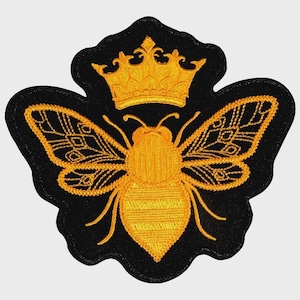Queen Bee Embroidered Iron-On Patch (4+1/4 x 4 inch)