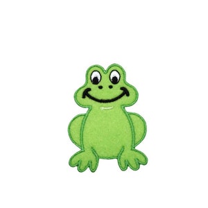 Iron on patch applique  Measures 1-5/8&quot; x 2-1/4&quot;    (4.1275cm x 5.715cm) Childrens Smiling Green Felt Frog