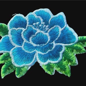 iron on patches shade of blue rose 3+1/2 x 2+1/2 inch