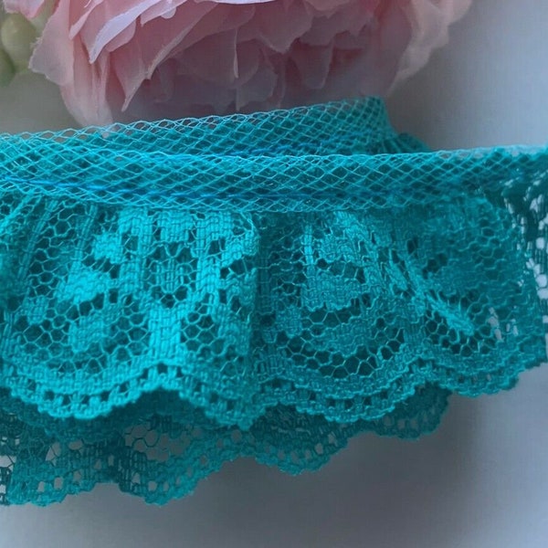 Ruffle Lace Trim 1 inch wide teal green color price per yard