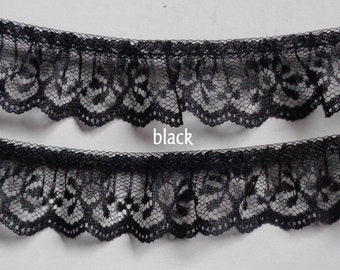 Ruffle Lace Trim 1 inch wide black color price per yard