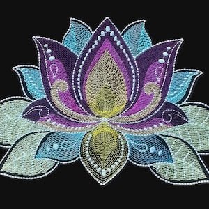 Large Oversized Embroidered iron on patch Lotus 7+3/4 x 5 inch