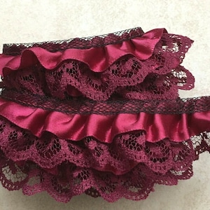 Ruffle Lace Trim 1&quot; selling by the yard  wine/wine