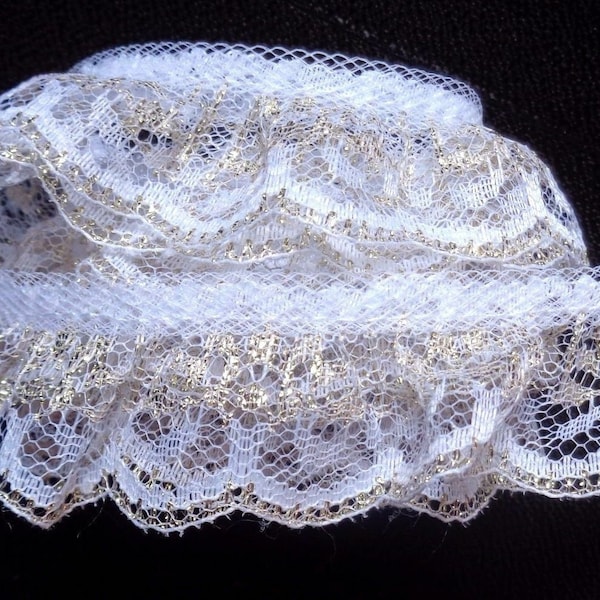 Ruffle Lace Trim 1 inch wide white/gold color price per yard