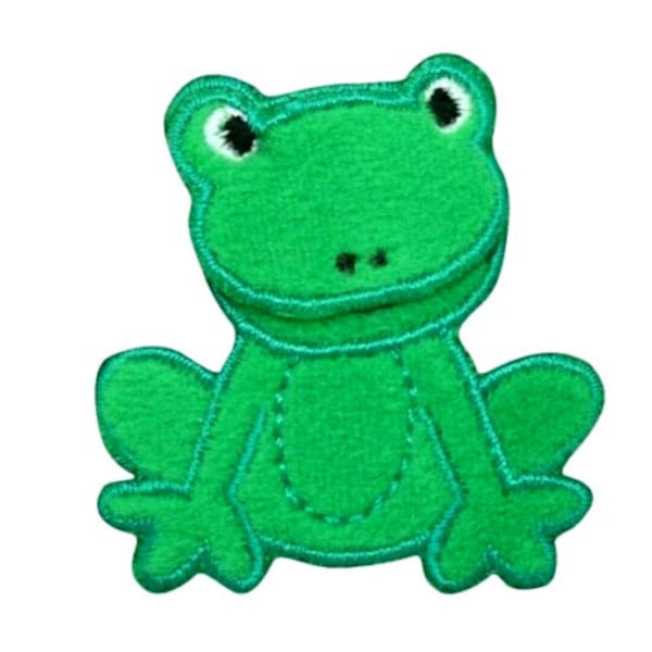 Iron on patch applique Fuzzy Green Frog Measures 1-3/4" x 1-7/8"