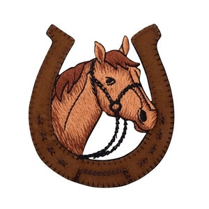 Iron on patch applique Horse Head in Horseshoe Measures 3-1/4&quot; x 3-1/2&quot;   (8.255cm x 8.89cm) FREE shipping