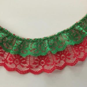 green/red 1+3/4 Inch wide DOUBLE Ruffle Candlewick Lace price per yard