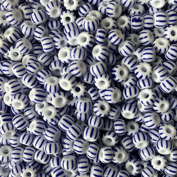 6/0 Natural | BLUE|Multi-Stripe|Preciosa| Seed Beads | Glass E Beads| 4mm Rocaillie 25/50/100/200/300/500 grams|  |Czech Beads