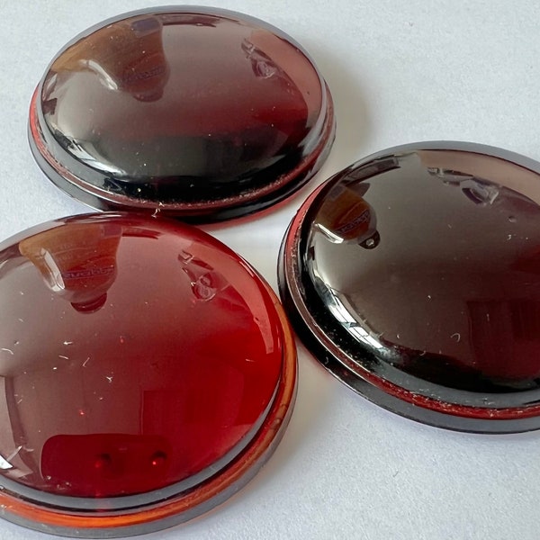 38 MM Vintage German Round Cabochon Glass Smooth FlatBack| Comes with 2 Ruby|1 Ruby with Orange Trim| Total 3 pcs