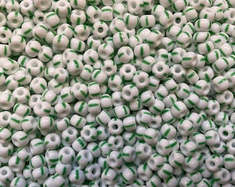6/O Bianco con strisce verdi / Preciosa / Perline di semi / Perline di vetro E / Rocaillie da 4 mm 100/200/300/500 grammi / #03850 / Perline ceche