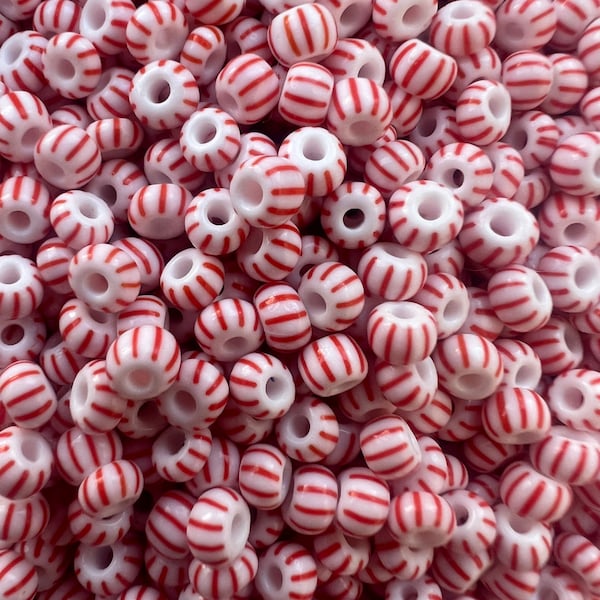 6/O White with Red Multi Stripes|Preciosa| Seed Beads | Glass E Beads| 4mm Rocaillie 100/200/300/500 grams| #83170|Czech Beads