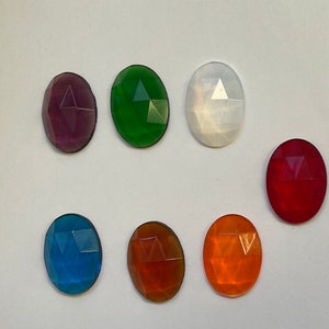 Stained Glass Jewels| 25x18 mm| Oval  Faceted| Flat Back| Made In Germany 1980s| 7 color Choices|Set Of 6