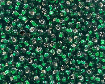 6/0 Natural Transparent Sliver Line Emerald |Seed Beads|E Beads| Preciosa| Glass Czech 4mm Rocaillie | 100/200/300/500 grams