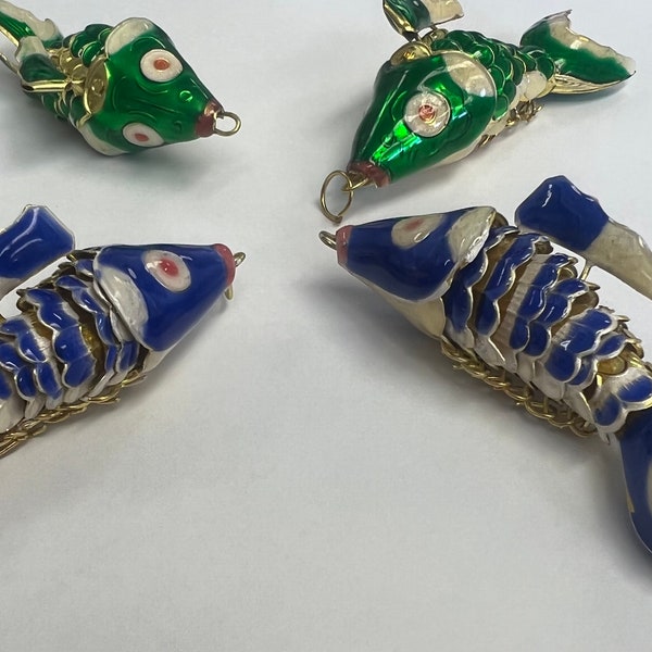 Bright Color Cloisonne 75mm(3 inch) Carp Double Fish Charm Pendant