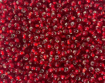 6/0 Natural Transparent Sliver Line Red | Glass Czech 4mm Rocaillie | 100/200/300/500 grams | #97070