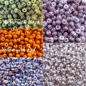 6/0 Stripes  |Yellow/Black|White/Red |Multi/Red/Blue|Yellow/Red|Seed Beads|Preciosa|4mmRocaillie 25/50/100/200/300/500grams Czech E Beads