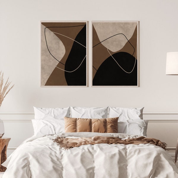 Beige and Black Abstract Art, Set of 2, Black and Tan Wall Art, Printable Art, Modern Contemporary Artwork