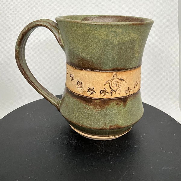 Stamped Mugs - Skulls, Dolphins, Turtles - Handmade Stoneware Pottery - 12oz Mug