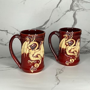 Handmade Stoneware Dragon Mug - Unique Pottery Coffee Cup