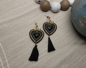 Sagrado Corazon dangle earrings | Sarcred Heart | Polymer clay Heart earrings