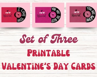 For The Record Printable Valentine Cards | Set of Three Instant Digital Download