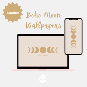 Boho Mondphasen Wallpaper: Minimalistische Ästhetik, Telefon & Desktop (Digitaler Download)