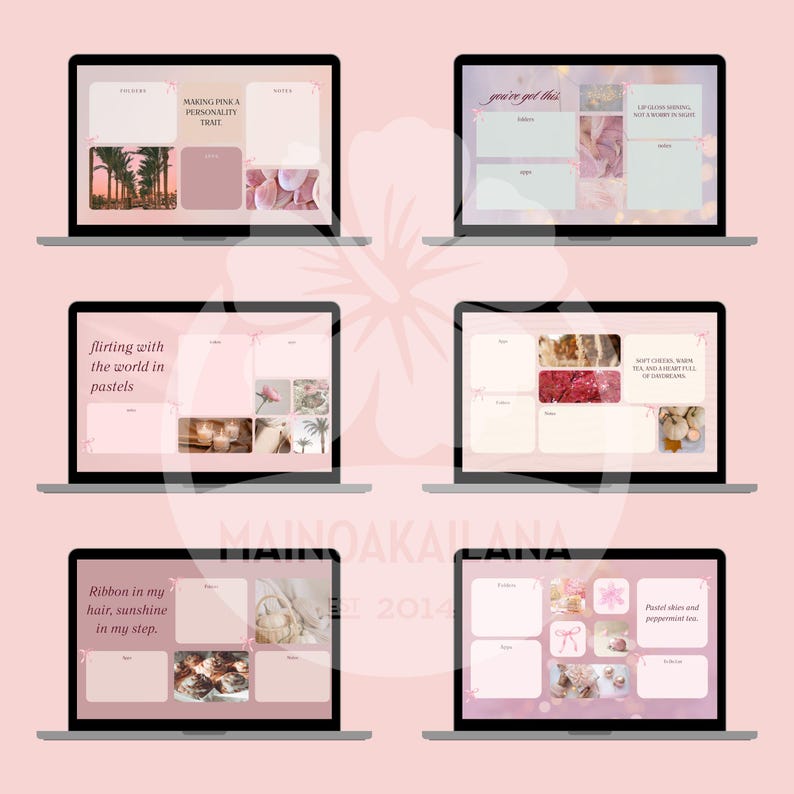 Pink Coquette Aesthetic Bow Desktop Wallpaper Organizer für Mac oder PC, Laptop oder Monitor mit Ordner-Icons Bild 3