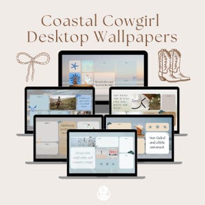 海岸沿いのカウガール風の美しいブルーのデスクトップ壁紙オーガナイザー（Mac、PC、ノートパソコン、モニター用）| 月間使用向け12枚セット