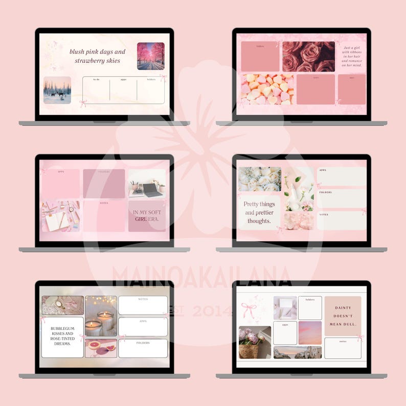 Pink Coquette Aesthetic Bow Desktop Wallpaper Organizer für Mac oder PC, Laptop oder Monitor mit Ordner-Icons Bild 2