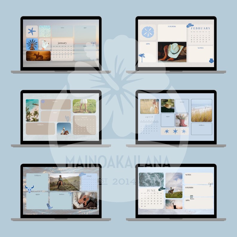 2025 Coastal Cowgirl Aesthetic Blue Desktop Wallpaper Organizers for