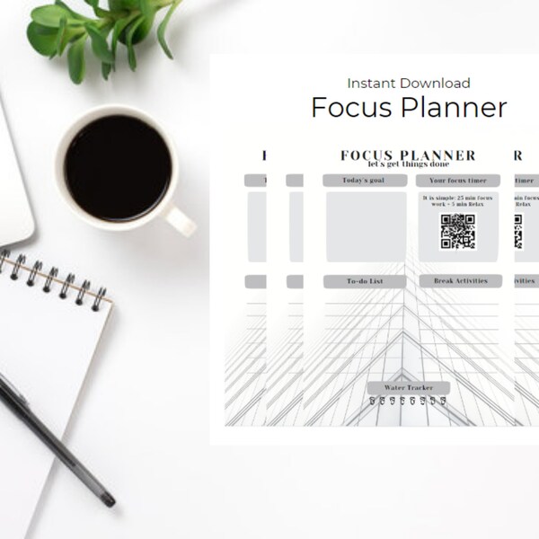 Focus Planner / With Pomodoro Success to your Success / Effektiv Arbeiten mit Pomodoro Technik / To-Do List / A1 /  SimpleCity Style