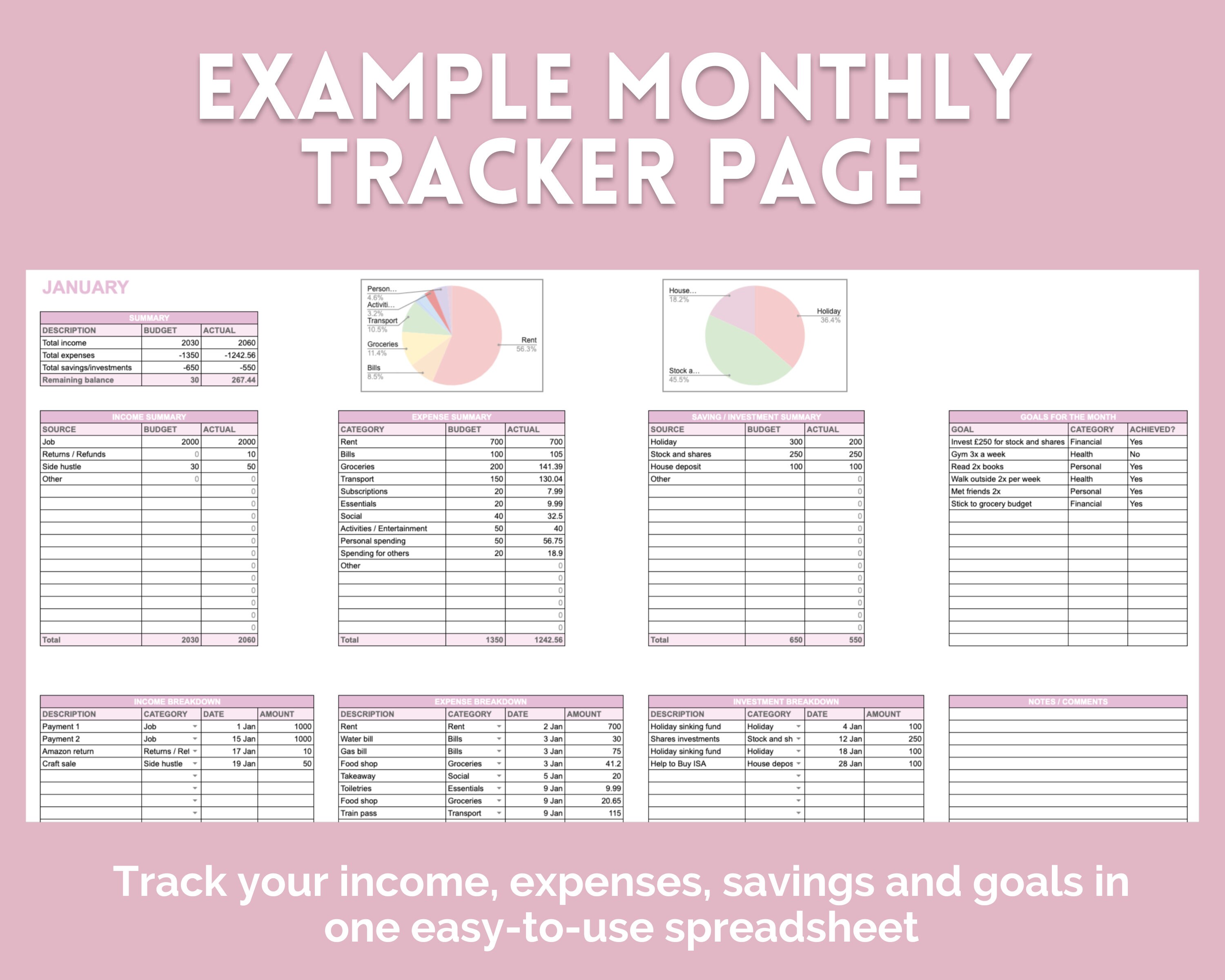 Monthly Budget Tracker Google Sheets Template, Beginner Finance Tracker ...