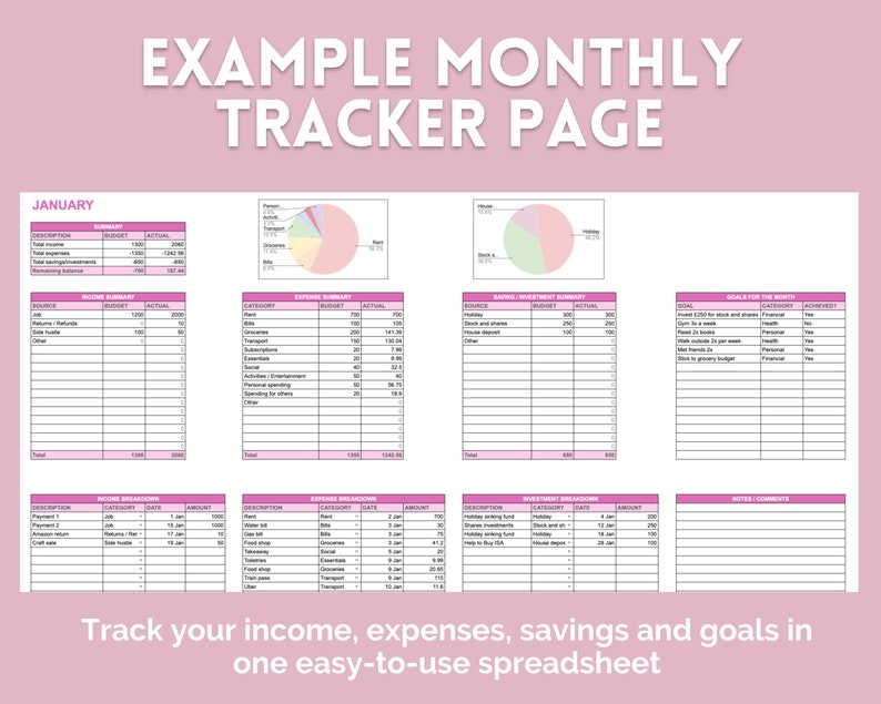 Simple Monthly Budget Tracker Google Sheets Template, Finance Tracker ...