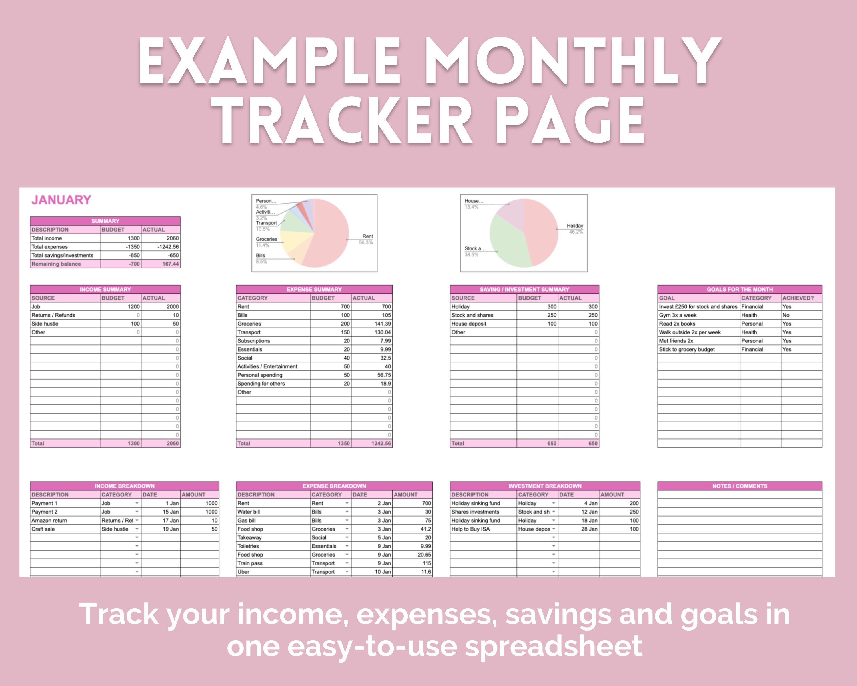 Simple Monthly Budget Tracker Google Sheets Template, Finance Tracker ...