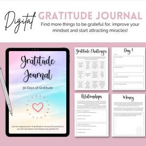 Diario digital de gratitud / Plantilla de diario guiado por gratitud / Planificador imprimible del diario de gratitud / Indicaciones del diario de bienestar